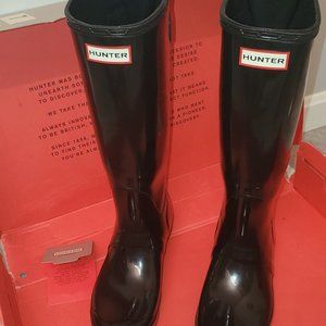 Hunter Women's Tall Back Adjustable Gloss Rain Boots - Black
